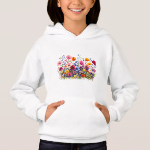 Wildblumenwiese mit natürlichen Wasserfarbenblüten Hoodie