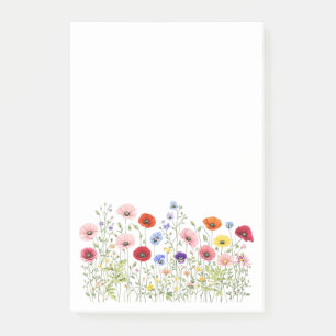 Wildblumenwiese mit natürlichen Wasserfarbenblüten Post-it Klebezettel