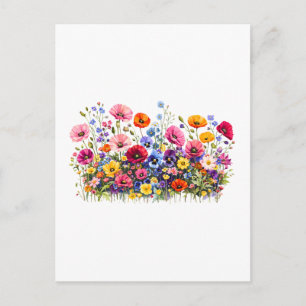 Wildblumenwiese mit natürlichen Wasserfarbenblüten Postkarte