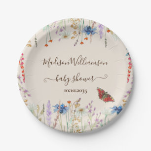 Wildblumenwiese Schmetterling Baby Shower Pappteller