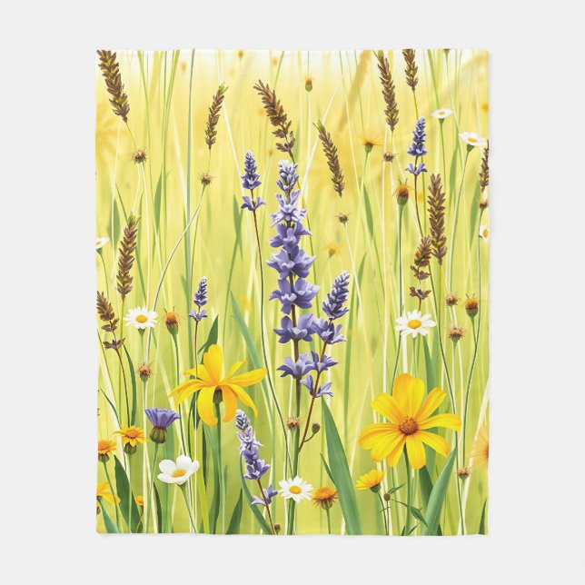 Wildblumenwiese Sommer Muster Fleecedecke (Vorderseite)