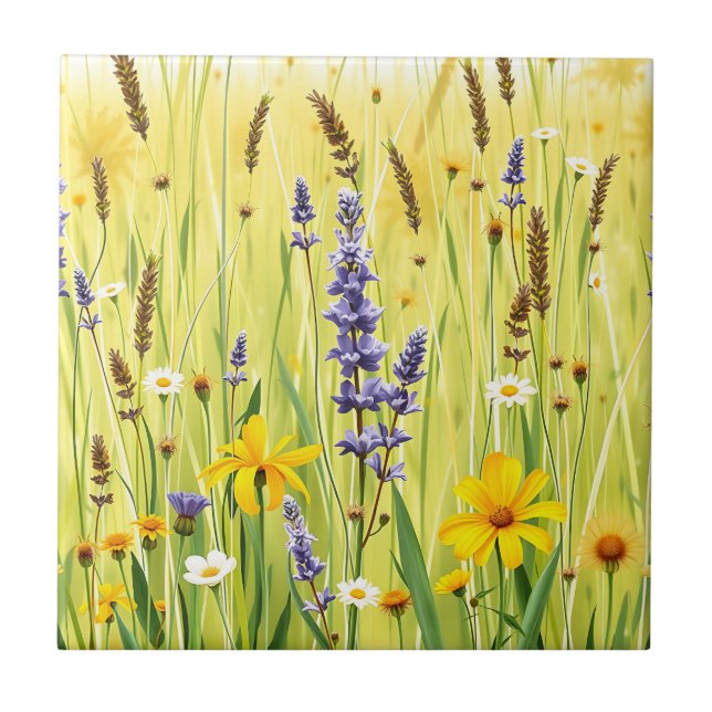 Wildblumenwiese Sommer Muster Fliese (Vorderseite)