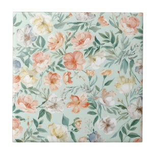 Wildblumenwiese Wasserfarbe Blau Floralmuster Fliese