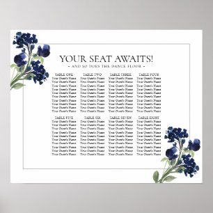 Wildblüte Navy Blue Bohemisch Blume Sitzplätze Poster