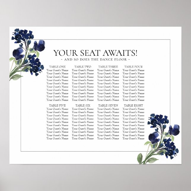 Wildblüte | Navy Blue Bohemisch Blume Sitzplätze Poster (Vorne)