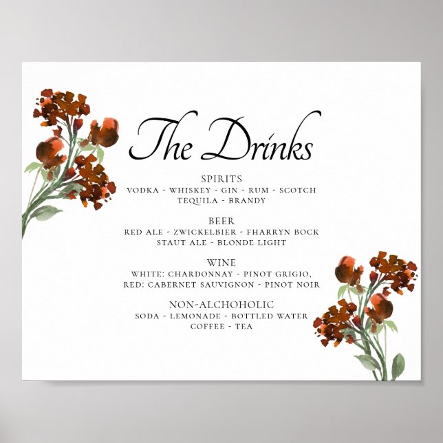 Wildblüte | Terracotta Orange Bohemisch Drink Menu Poster (Vorne)