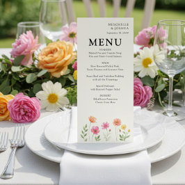 Wildblüten-Blüten-Hochzeitsmenü in Rosa Orange Menükarte
