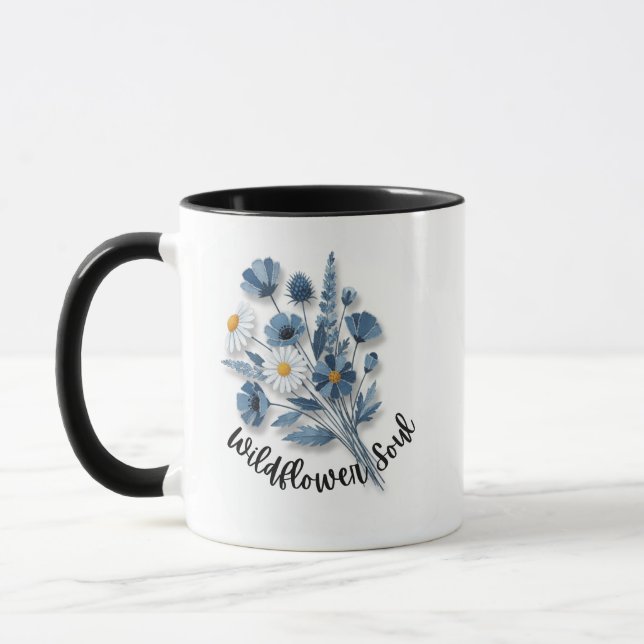 Wildblütige Seele Blaue Blumenkunst Tasse (Links)