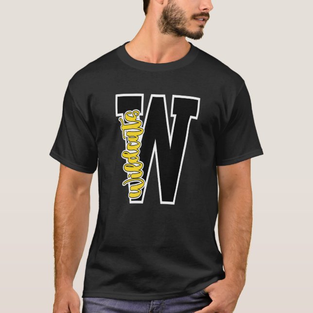 Wildcats Letter School Spirit Mascot Black Yellow T-Shirt (Vorderseite)
