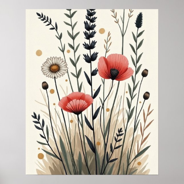 Wildcrafted Harmony – Boho Botanical Line Art Poster (Vorne)