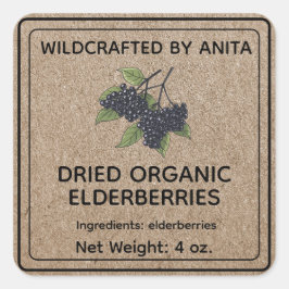 Wildcrafts getrocknete Elderberries Kraft Paper St Quadratischer Aufkleber