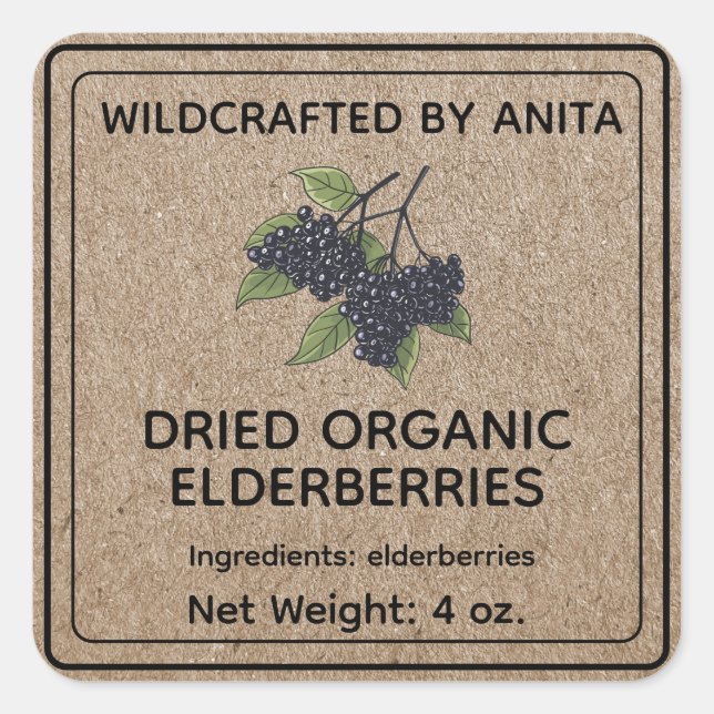 Wildcrafts getrocknete Elderberries Kraft Paper St Quadratischer Aufkleber (Vorderseite)