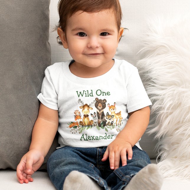 Wilde 1. Geburtstag Waldtiere Baby T-shirt (Von Creator hochgeladen)