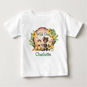 Wilde 1. Geburtstags-Waldtiere Sonnenblumen Baby T-shirt