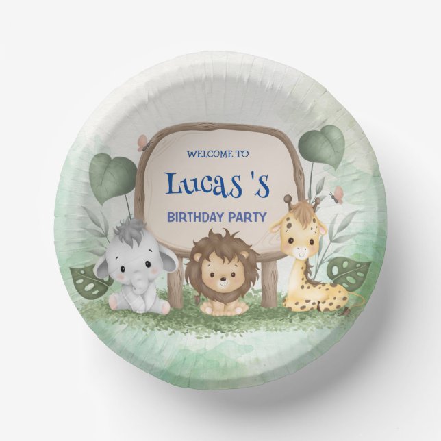 wilde 1. Geburtstagsjungelsafari Geburtstagsparty Pappteller (Vorderseite)