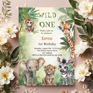 Wilde 1 Safari-Dschungeltiere 1. Geburtstag Einladung