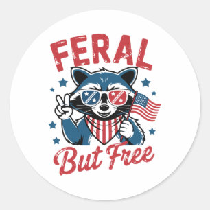 Wilde, aber frei lustige Raccoon 4. Juli Usa Patri Runder Aufkleber