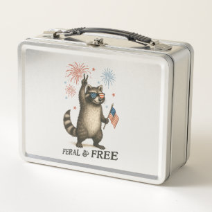 Wilde, aber freie Feuerwerke Wilde Raccoon 4. Juli Metall Brotdose
