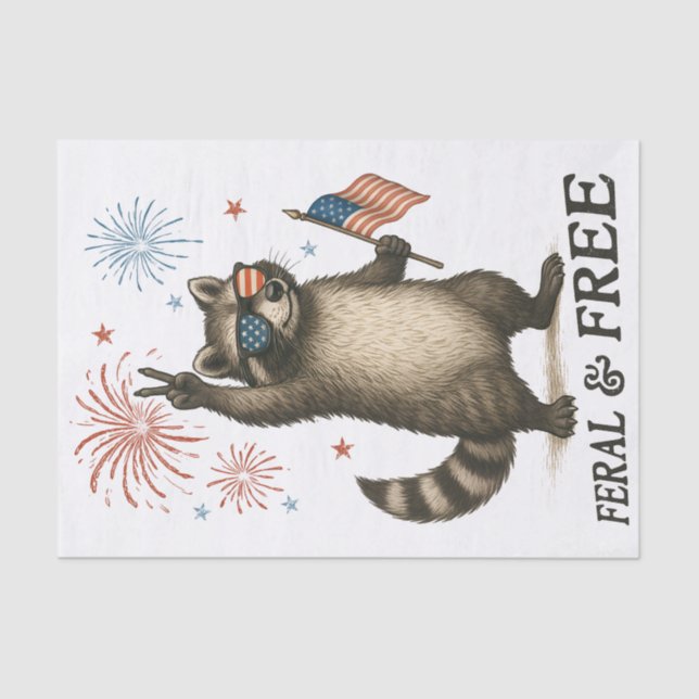 Wilde, aber freie Feuerwerke Wilde Raccoon 4. Juli Seidenpapier (Vorderseite)