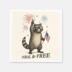 Wilde, aber freie Feuerwerke Wilde Raccoon 4. Juli Serviette