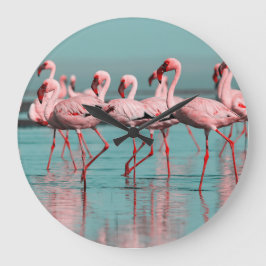 Wilde afrikanische Flamingos Große Wanduhr