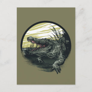 Wilde Alligator-Sumpf-Illustrationskunst Postkarte