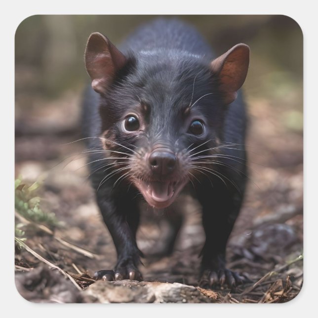 Wilde Anfänge: Der junge Tasmanische Teufel Quadratischer Aufkleber (Vorderseite)