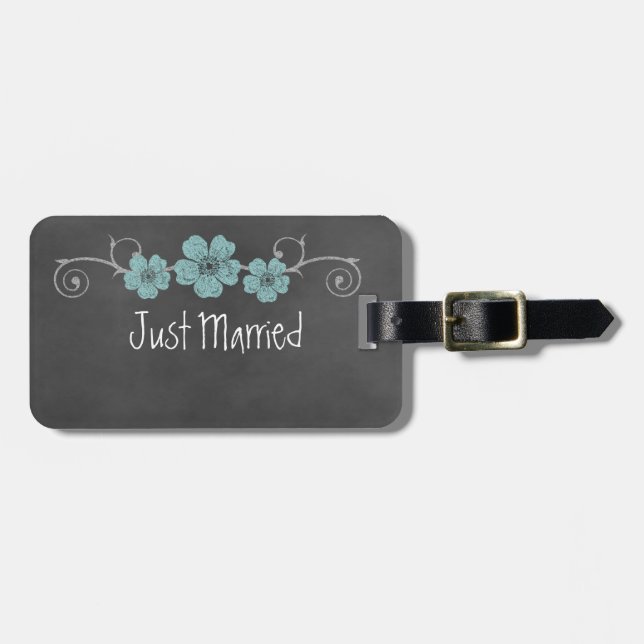 Wilde Aquamarine Rose Chalkboard Gepäckanhänger (Vorderseite horizontal)