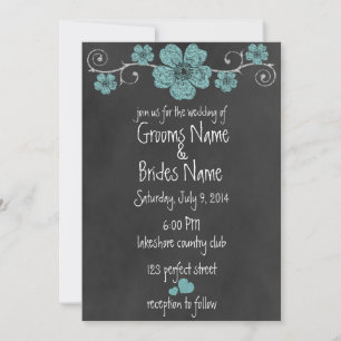 Wilde Aquamarine Rose Chalkboard Hochzeit Einladun Einladung