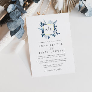 Wilde Azure-Monogramm-Hochzeit Folieneinladung