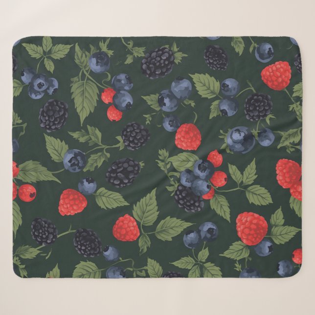 Wilde Beeren Muster Sherpa-Decke Sherpadecke (Vorderseite (Horizontal))
