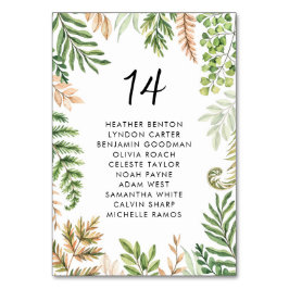 Wilde Blattpflanzen Hochzeitssitze im Wasser Tischnummer