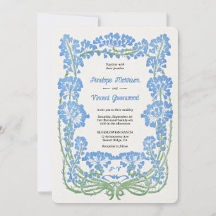 Wilde Blaue Blumen Hochzeit im Letterpress-Stil Einladung
