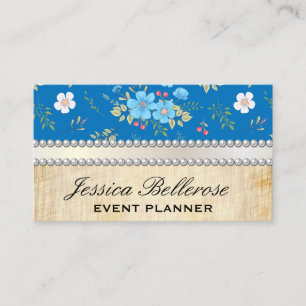 Wilde Blaue Weiße Blumen Vintage Perlen Band Visitenkarte