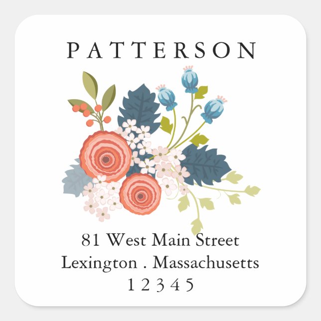 Wilde Blooms Blumengarten Rücksendeadresse Quadratischer Aufkleber (Vorderseite)