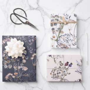Wilde Blume 3 Packpapierblätter Geschenkpapier Set