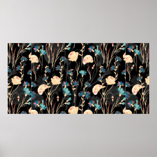 Wilde Blume Abbildungen. Vintager nahtloser Fleck Poster