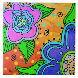 Wilde Blume Abstrakte digitale Malerei Fliese