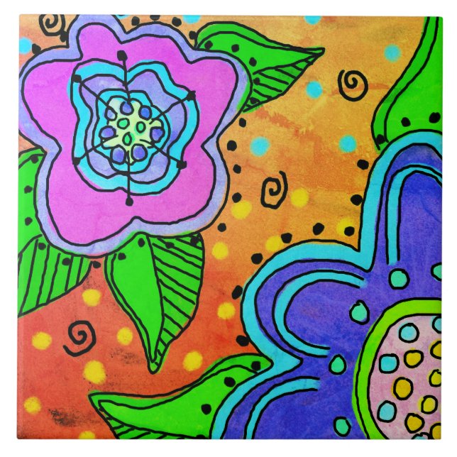 Wilde Blume Abstrakte digitale Malerei Fliese (Vorderseite)