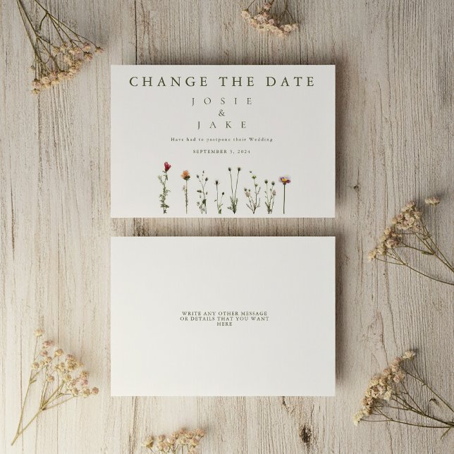 Wilde Blume ändern das Datum Save The Date (Wild Flowers Change the Date Save The Date card.)