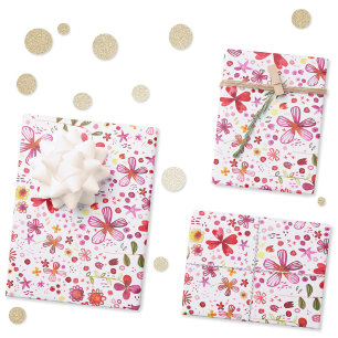 Wilde Blume Aquarell Blütenfarben Rosa und Weiß Geschenkpapier Set