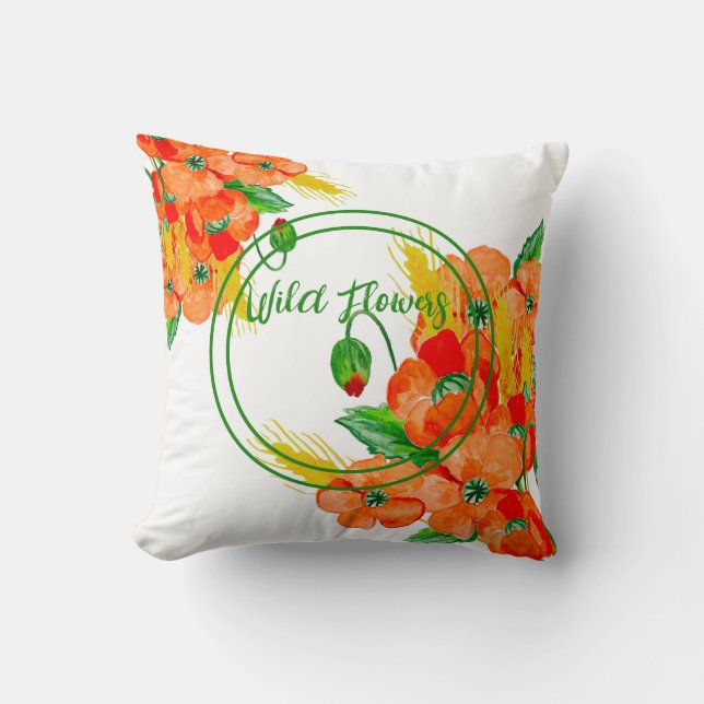 Wilde Blume Aquarell Kissen (Vorderseite)