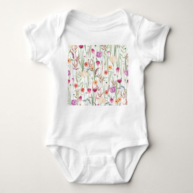 Wilde Blume Aquarell Nahtloses Design Baby Strampler (Vorderseite)