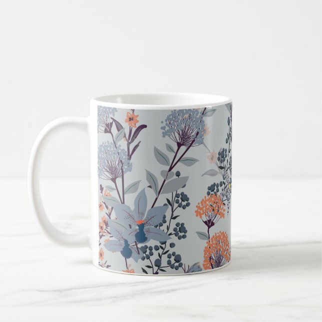 Wilde Blume auf blau, botanisch. Kaffeetasse (Links)
