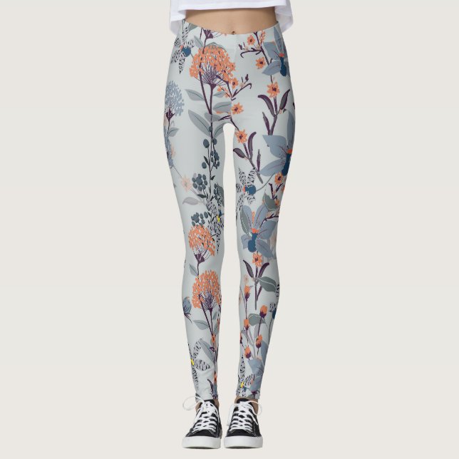 Wilde Blume auf blau, botanisch. Leggings (Vorderseite)