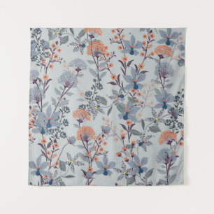 Wilde Blume auf blau, botanisch. Wandteppich