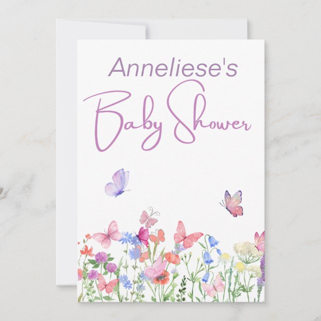 Wilde Blume Babydusche Einladung (Vorderseite)