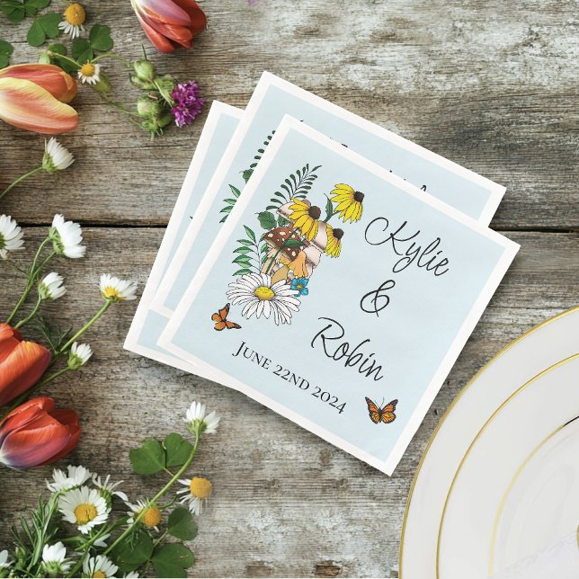 Wilde Blume Blumenblauer Pilz Hochzeit Serviette (Von Creator hochgeladen)