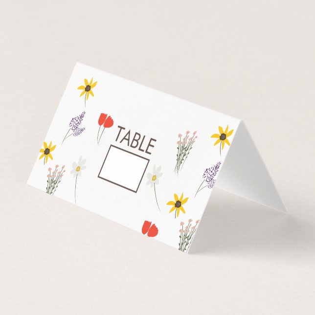 Wilde Blume Blumentag der Hochzeitszelt-Tafelkarte (Vorderseite)