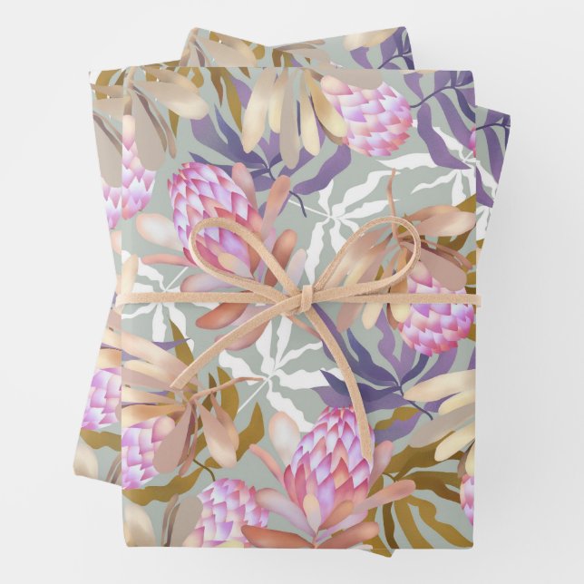 Wilde Blume Botanischer Protea Geschenkpapier Set (Beispiel)